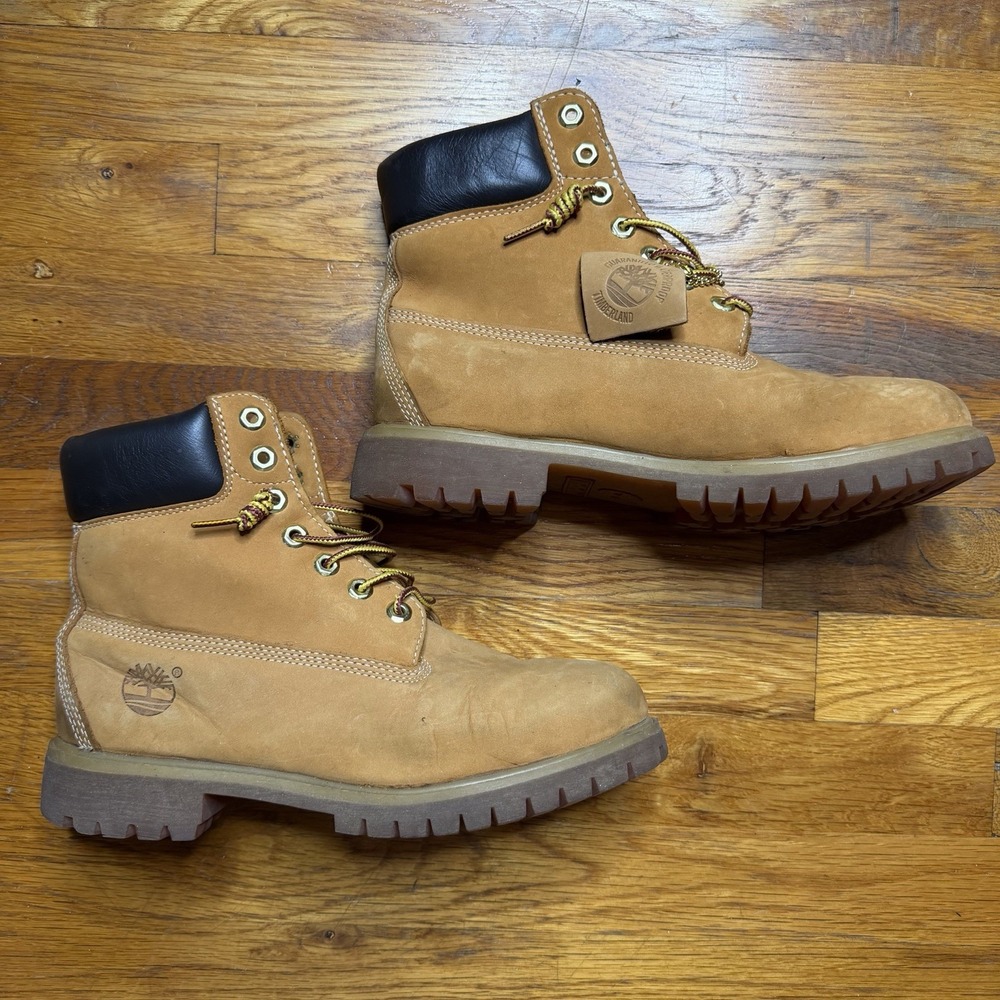 Timberland 10061 6 Inch Premium Work Boots Wheat Nubuck Waterproof Mens 8 M EUC